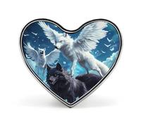 Bonito broche de lobo con alas bajo la luna con forma de corazón para sombrero, ropa, accesorios de joyería, regalos para bodas y fiestas