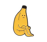 Bonito broche de metal con diseño de plátano sentado para estilos humorísticos, diseño de plátano de dibujos animados