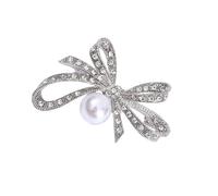 Bonito broche ovalado con lazo en forma de corazón con diamantes de imitación, accesorio para fiesta nupcial y cóctel, ramillete brillante, fiesta de noche, talla única, como se describe