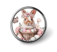 Bonito broche redondo de conejo de Pascua con corona floral para hombres y mujeres, insignia, collar, vestido, chaqueta, mochila, accesorios