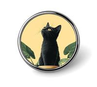 Bonito broche redondo de gato negro sentado en maceta beige para hombres y mujeres, insignia, collar, vestido, chaqueta, mochila, accesorios