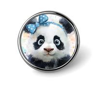 Bonito broche redondo de panda con lazo de lunares azules para hombres y mujeres, insignia, collar, vestido, chaqueta, mochila, accesorios
