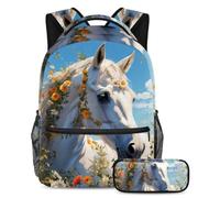 Bonito caballo y flor experimenta comodidad y estilo con nuestra mochila y estuche de 2 piezas, juego de mochila escolar de primera clase para niños, niñas, adolescentes, multicolor, B：29.4x20x40cm\