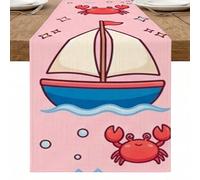 Bonito camino de mesa de cangrejo y velero, diseño náutico divertido para fiestas de playa de verano y reuniones familiares, 13 x 72 pulgadas