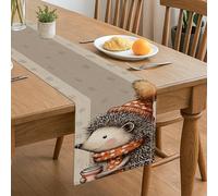 Bonito camino de mesa de erizo, patrón de animales fantasiosos para decoración del hogar de otoño y cena de Acción de Gracias, 33 x 183 cm