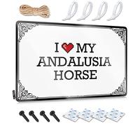 Bonito cartel de pared rústico para pared, diseño de cita divertida para garaje de playa, metal antioxidante dulce con texto en inglés "I Love My Andalucía Horse" (30 x 40 cm)