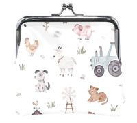 Bonito cartera de animales de granja, color blanco, para mujer, con hebilla de piel, con cierre de beso, cartera cambiador, Cute Farm Animals White, UNITALLA, Cute Farm Animals White, UNITALLA
