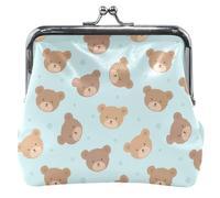 Bonito cartera de piel floral para mujer, bonito cierre de beso con cabezas de oso, color azul claro para niñas, pequeño cambio, Cute Bear Heads Light Blue, UNITALLA, Cute Bear Heads Light Blue