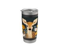Bonito cervatillo con flores para los amantes de los animales del bosque Vaso térmico de acero inoxidable de doble pared