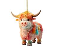 Bonito colgante de coche de Highland Cow para espejo retrovisor, accesorio interior de coche, decoración de acrílico 2D