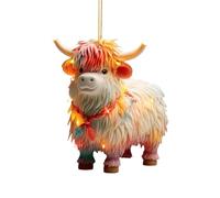 Bonito colgante de coche de vaca de dibujos animados, colgante de vaca de Highland, lindo colgante de acrílico 2D para espejo retrovisor, adorno estético, accesorio interior del coche, colgante de