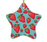 Bonito colgante de estrella de cerámica con estampado de fresas, para fiesta de invierno que añade un ambiente festivo y romántico