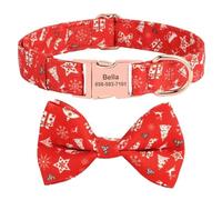 Bonito collar de Navidad con pajarita, collar de perro personalizado de otoño con hebilla de metal duradera, collares para perros pequeños, medianos y grandes (Navidad con lazo personalizado, L)