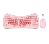 Bonito combo de teclado y mouse inalámbricos, tema de gato, teclado ergonómico dividido y mouse óptico de 3 niveles DPI, teclado compacto al 65%, receptor USB de 2.4 G, para Windows/Mac/PC/Laptop