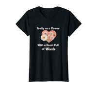 Bonito como un corazón de Flores Lleno de Malas Hierbas gráfico Divertido Camiseta gráfica económica, Mujer, Negro, M