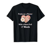 Bonito como un corazón de Flores Lleno de Malas Hierbas gráfico Divertido Camiseta gráfica económica, Hombre, Negro, L