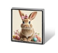 Bonito conejo de Pascua con un lazo rosa unisex broches y alfileres cuadrados ligeros con solapa para ropa, chal, sombrero