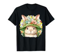 Bonito Conejo de Pascua Floral Acogedor con Sombrero de Flores para Adolescentes Camiseta