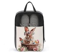 Bonito conejo de Pascua sentado en una cesta floral para zapatos para viajes, uso diario, bolsa de almacenamiento antipolvo para zapatos de golf