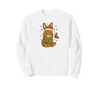 Bonito Conejo navideño con Sombrero de Papá Noel y Bufanda Sudadera, Unisex para Adultos, Blanco, L