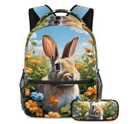 Bonito conejo y flor da rienda suelta a la creatividad de tu hijo con este juego de 2 mochilas escolares para niños, ideal para estudiantes, multicolor, B：29.4x20x40cm P：19x7.5x3.8cm, Mochilas