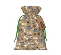 Bonito cuenco de hueso de perro con estampado de huellas de Navidad, bolsas de regalo con cordón, saco festivo de Navidad, fiesta de cumpleaños, embalaje de regalo