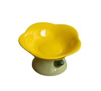 Bonito Cuenco for Gatos Antideslizante con Forma de Flor, alimentador pie Alto for Perros y Cachorros, alimentación, Agua, Plato Elevado, Suministros for Mascotas(Yellow Plate)