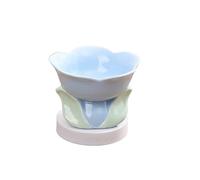 Bonito Cuenco for Gatos Antideslizante con Forma de Flor, alimentador pie Alto for Perros y Cachorros, alimentación, Agua, Plato Elevado, Suministros for Mascotas(Style 2 Blue)