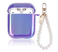 Bonito de Estuche Brillantes para AirPods 1/2 con TPU Suave a Prueba de Golpes, Anti-Rasguños Anti-Polvo, Cubierta Delicado con Llavero Perlas para Niñas, Fácil Transporte para AirPods 1&2 - Morado