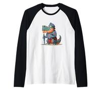 Bonito Dinosaurio en Caballero Busca Amantes de Las Espadas Medievales Camiseta Manga Raglan