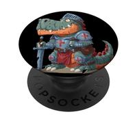 Bonito Dinosaurio en Caballero Busca Amantes de Las Espadas Medievales PopSockets PopGrip Adhesivo