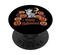 Bonito diseño de Calabaza de Halloween con Lobo Gris Aullando PopSockets PopGrip Adhesivo