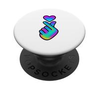 Bonito diseño de corazón de Dedo Degradado arcoíris PopSockets PopGrip Adhesivo