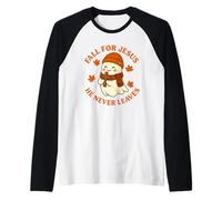 Bonito diseño de Fantasma otoñal de Fall for Jesus He Never Leaves Camiseta Manga Raglan