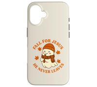 Bonito diseño de Fantasma otoñal de Fall for Jesus He Never Leaves Carcasa para iPhone 16