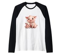 Bonito diseño de mamá cerdita y Cerdito bebé Camiseta Manga Raglan