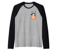 Bonito diseño de Mapache Que mira de Bolsillo para Amantes de los Animales Camiseta Manga Raglan