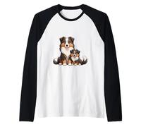 Bonito diseño de Perro Pastor Australiano y Cachorro Camiseta Manga Raglan