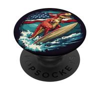 Bonito disfraz de dinosaurio surfista con bandera estadounidense PopSockets PopGrip Adhesivo