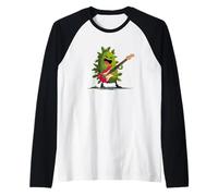 Bonito Disfraz de muérdago de Dibujos Animados con Guitarra eléctrica Camiseta Manga Raglan