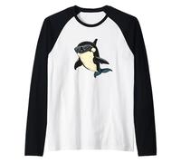 Bonito disfraz de orca con gafas de sol para adultos y niños Camiseta Manga Raglan