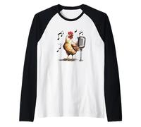 Bonito Disfraz de Pollo Cantante para los Amantes del Bar Nocturno de Karaoke Camiseta Manga Raglan