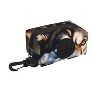 Bonito dispensador de bolsas para excrementos de perro con estampado de husky, bolsa pequeña con cremallera y mosquetón