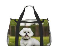 Bonito equipaje de mano con estampado de perro Bichon Frise para mujeres y hombres, bolsa cruzada de fin de semana para yoga, viajes, imprescindible, Negro -, Talla única