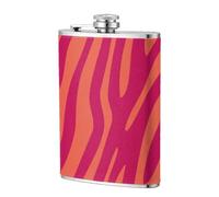 Bonito estampado animal de cebra y leopardo en color rosa y naranja,Frasco de acero inoxidable 304 de 8 oz con funda de cuero sintético, frasco de bolsillo para licor plano para exteriores