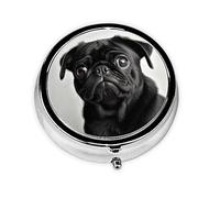 Bonito estampado de perro Pug negro, pastillero, pastillero cuadrado para bolsillo o monedero, pastillero pequeño, organizador de pastillas de viaje