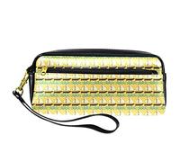 Bonito estuche amarillo con patrón de velero, bolsa de piel sintética con cremallera para niños y niñas, suministros escolares y de oficina