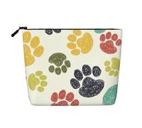 Bonito estuche colorido para cosméticos de viaje, diseño de pata de perro, cáñamo falso, gran capacidad, con cremallera, resistente al agua, organizador diario