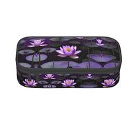 Bonito estuche con estampado de mariposas moradas, tamaño mediano, con doble cremallera, para el trabajo, bonito, Flor de loto morada, Talla única