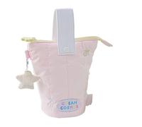 Bonito estuche de algodón con dibujos animados, organizador creativo de papelería, correa de asa extraíble, gran capacidad para lápices y bolígrafos, Pink, Refer to description, Unisex